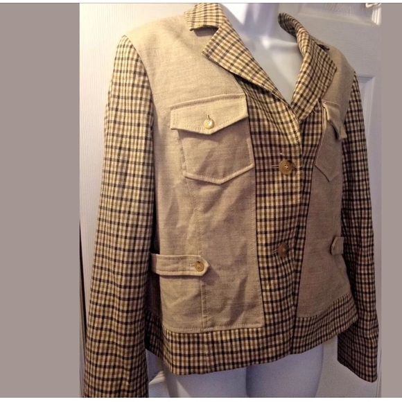 DONCASTER Plaid Jacket Tan Brown Wool Career - Picture 3 of 8